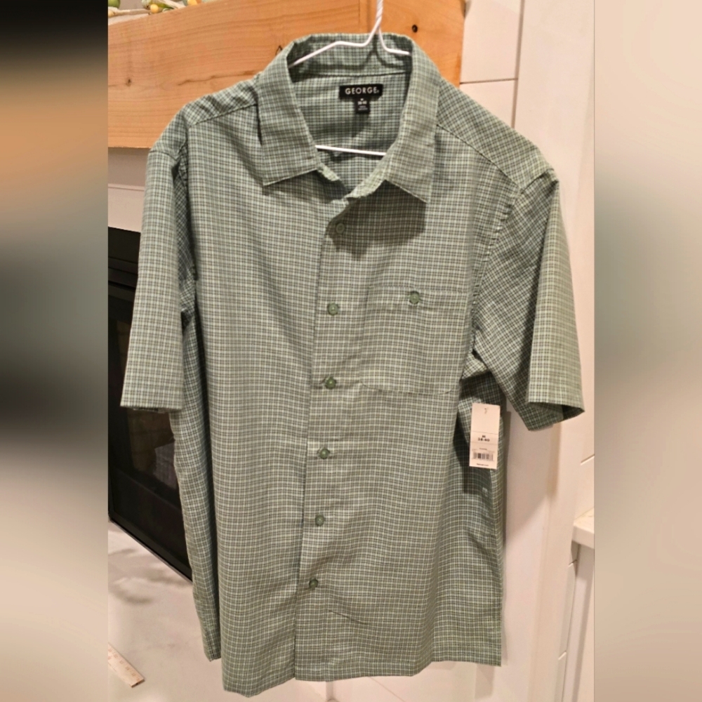 Mens George Short Sleeved Plaid Shirt Size M 36-40 New Green (Spring, Easter)